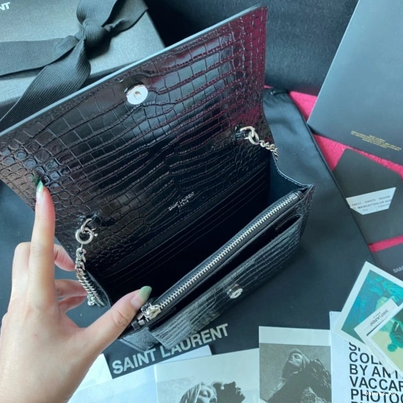 YSL SHINY IN SUNSET LEATHER CROCODILE-EMBOSSED 0731